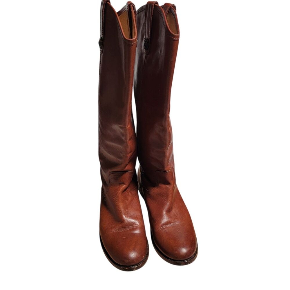 FRYE Melissa Button Tall Cognac Leather Equestrian Riding Boots Women's Size 8 B